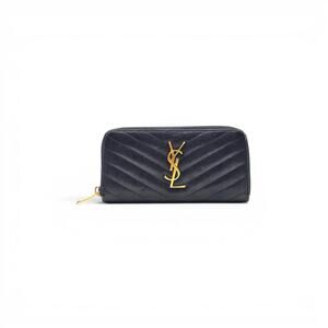 Saint Laurent Monogram Large Grain de Poudre Matelassé Zippered Wallet - Black